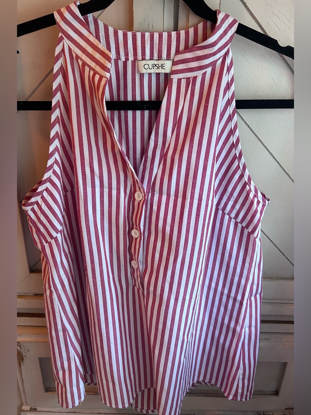 Cupshe Red & White Striped Sleeveless Button-Front Top